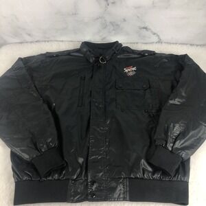 MV Sport Sz Large Nylon Jacket Black Zipper Castrol GTX Racing Embroidered